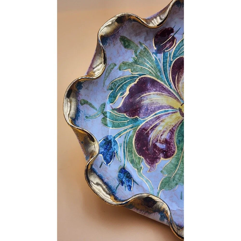 Vintage Handpainted Italian Numbered (3/442) Scalloped Dish